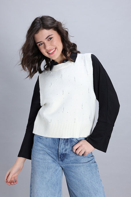 Zivame Retro Peek Sleeveless Sweater - Off White — image 2